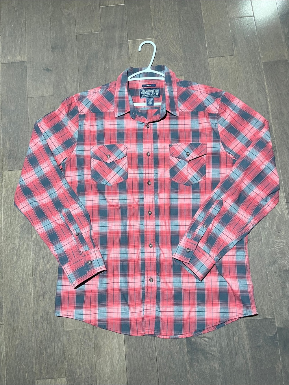 American Rag Red and Black Plaid Button-Down Shirt - Picture 3 of 5